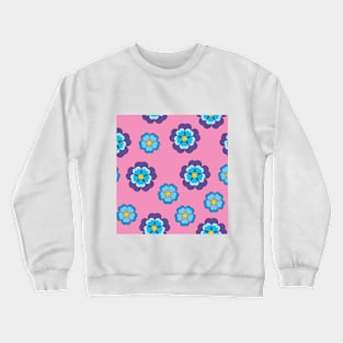 Blue Violet Pink Floral Pattern Crewneck Sweatshirt